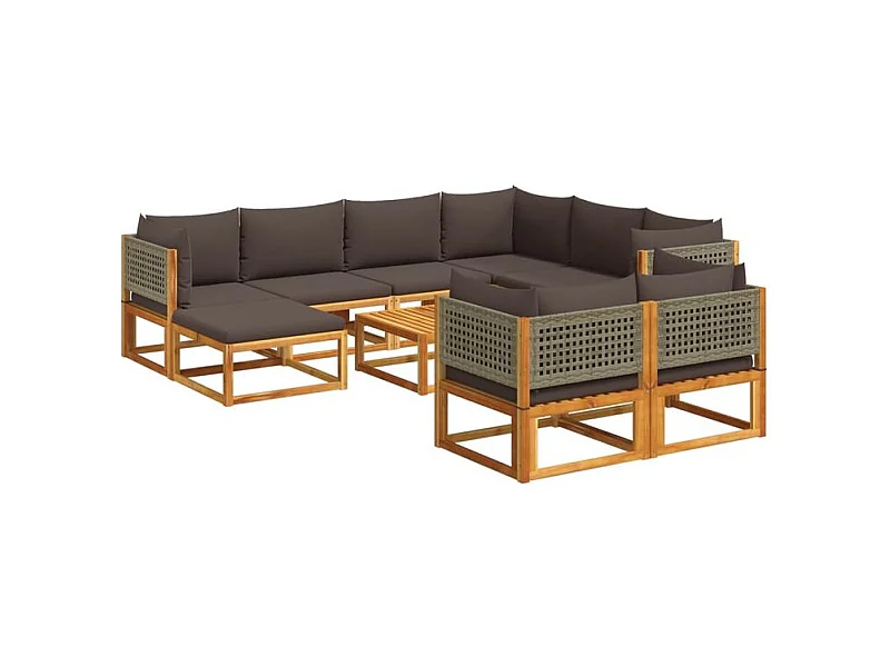 Salon de jardin avec coussins 10 pcs bois d'acacia solide