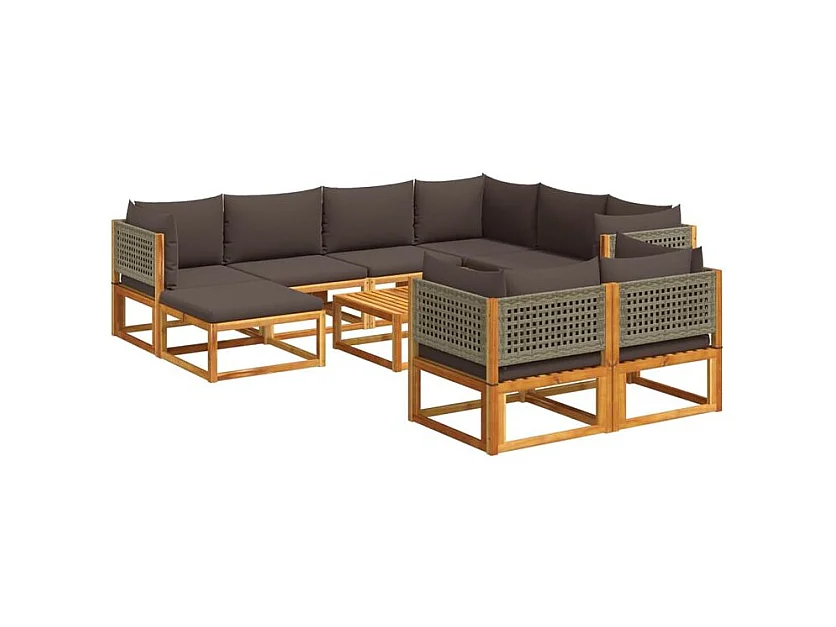 Salon de jardin avec coussins 10 pcs bois d'acacia solide