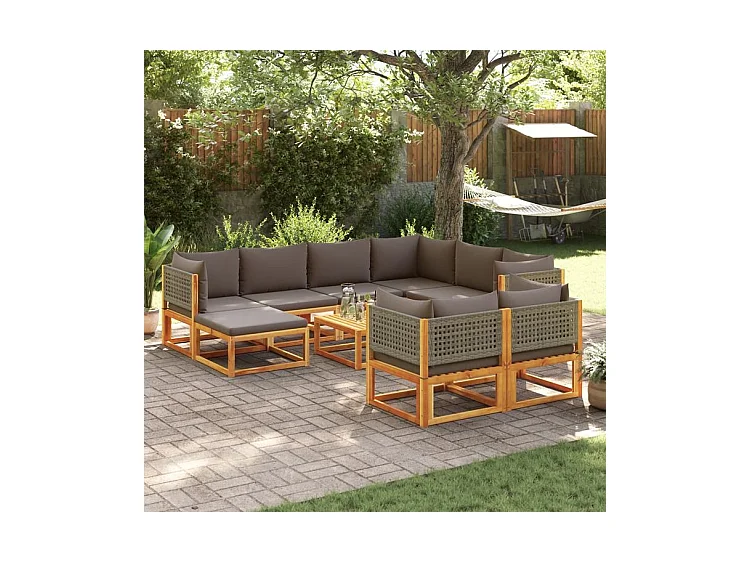 Salon de jardin avec coussins 10 pcs bois d'acacia solide