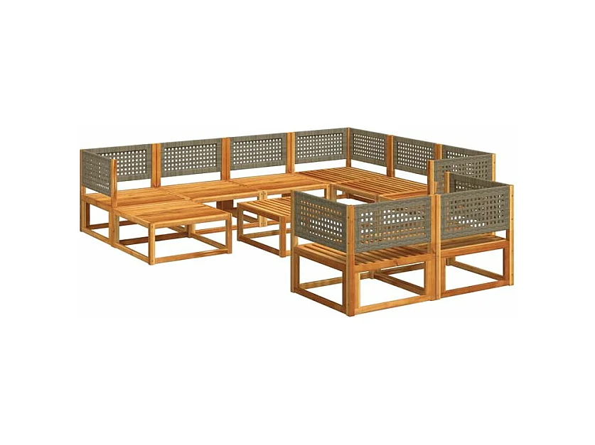 Salon de jardin avec coussins 10 pcs bois d'acacia solide