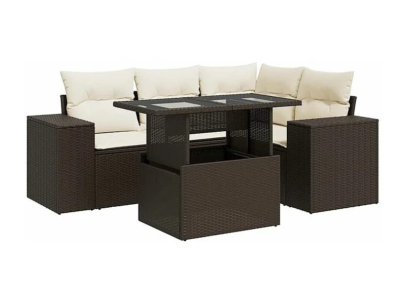 Salon de jardin avec coussins 5 pcs marron résine tressée