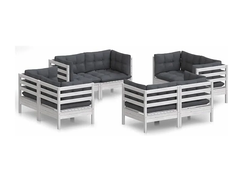 Salon de jardin 8 pcs avec coussins anthracite Bois de pin