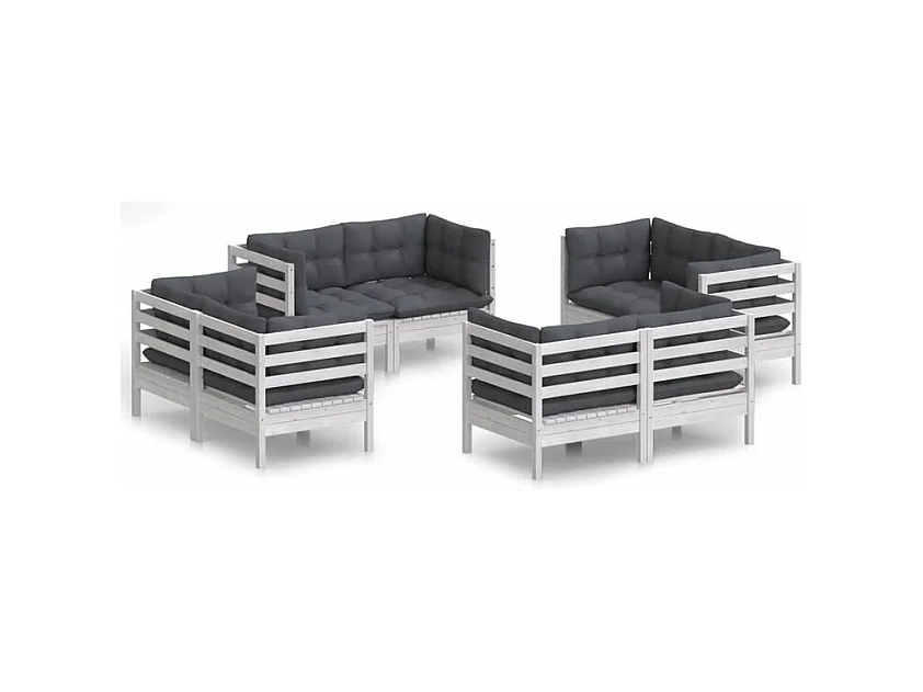Salon de jardin 8 pcs avec coussins anthracite Bois de pin