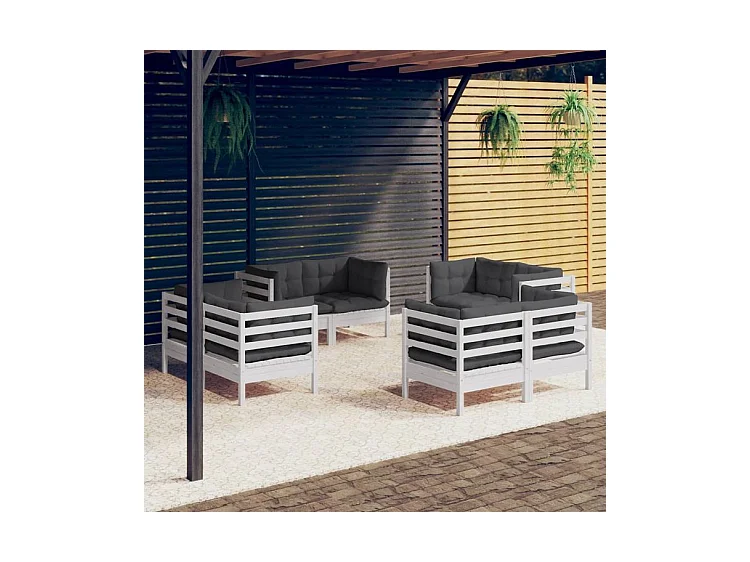 Salon de jardin 8 pcs avec coussins anthracite Bois de pin