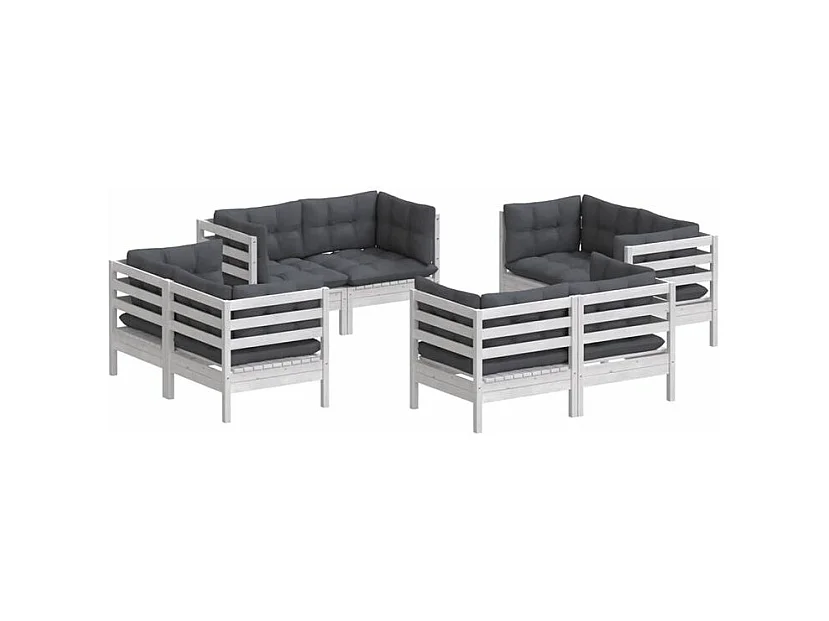 Salon de jardin 8 pcs avec coussins anthracite Bois de pin