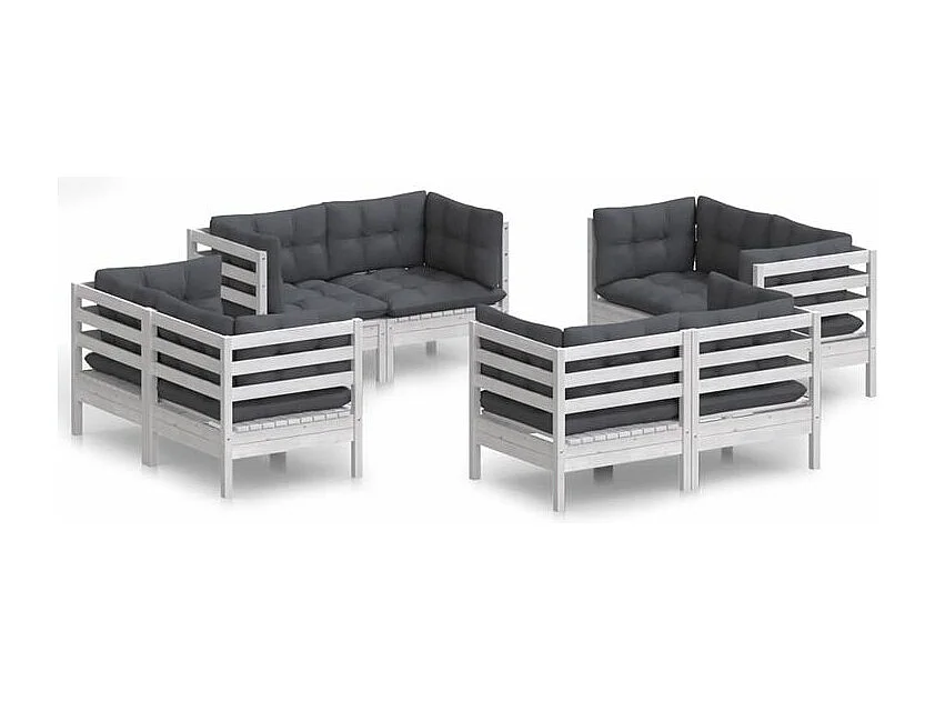 Salon de jardin 8 pcs avec coussins anthracite Bois de pin