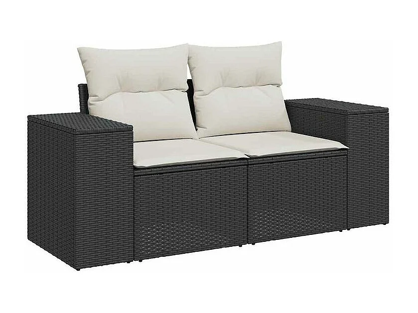 Salon de jardin 6 pcs avec coussins noir résine tressée acacia