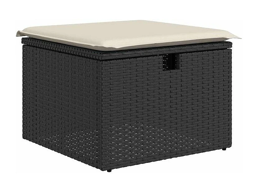 Salon de jardin 6 pcs avec coussins noir résine tressée acacia