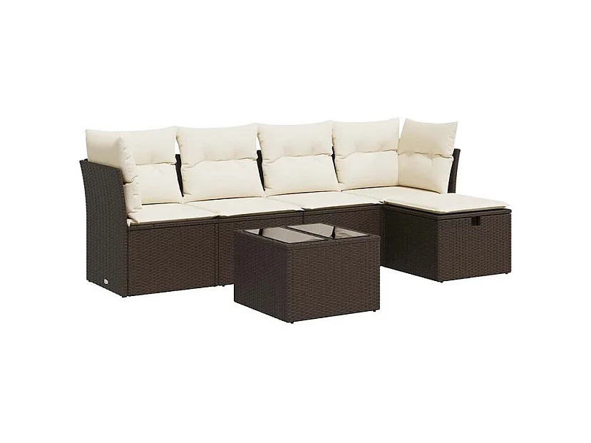 Salon de jardin avec coussins 6 pcs marron résine tressée