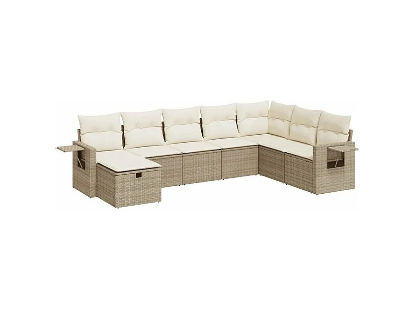 Salon de jardin avec coussins 8 pcs beige résine tressée