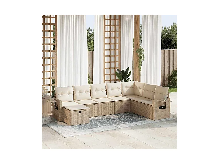 Salon de jardin avec coussins 8 pcs beige résine tressée