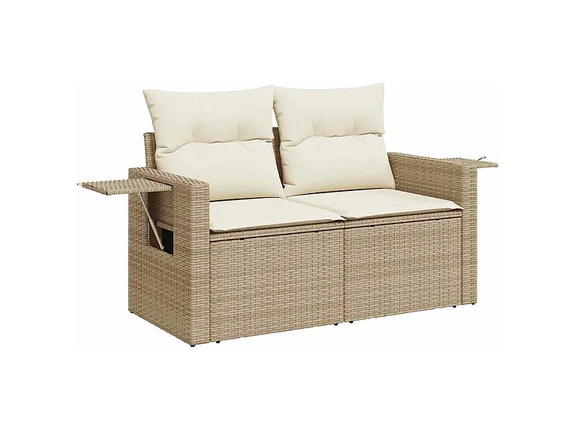 Salon de jardin avec coussins 8 pcs beige résine tressée