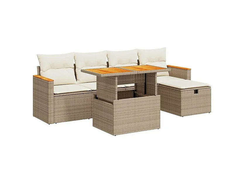Salon de jardin avec coussins 6 pcs beige résine tressée