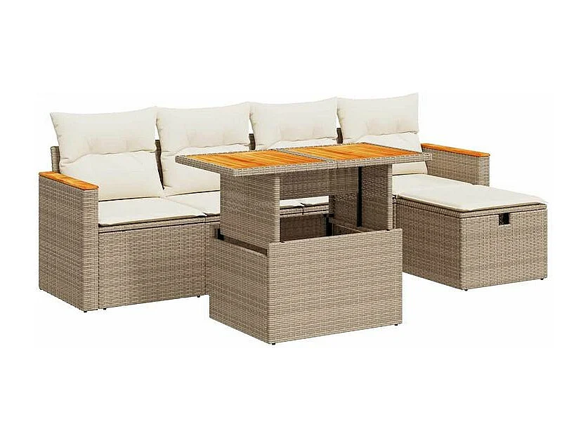 Salon de jardin avec coussins 6 pcs beige résine tressée
