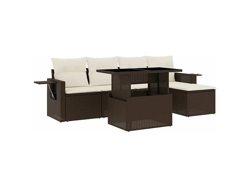 Salon de jardin avec coussins 6 pcs marron résine tressée