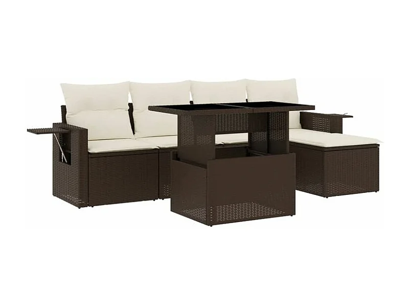 Salon de jardin avec coussins 6 pcs marron résine tressée