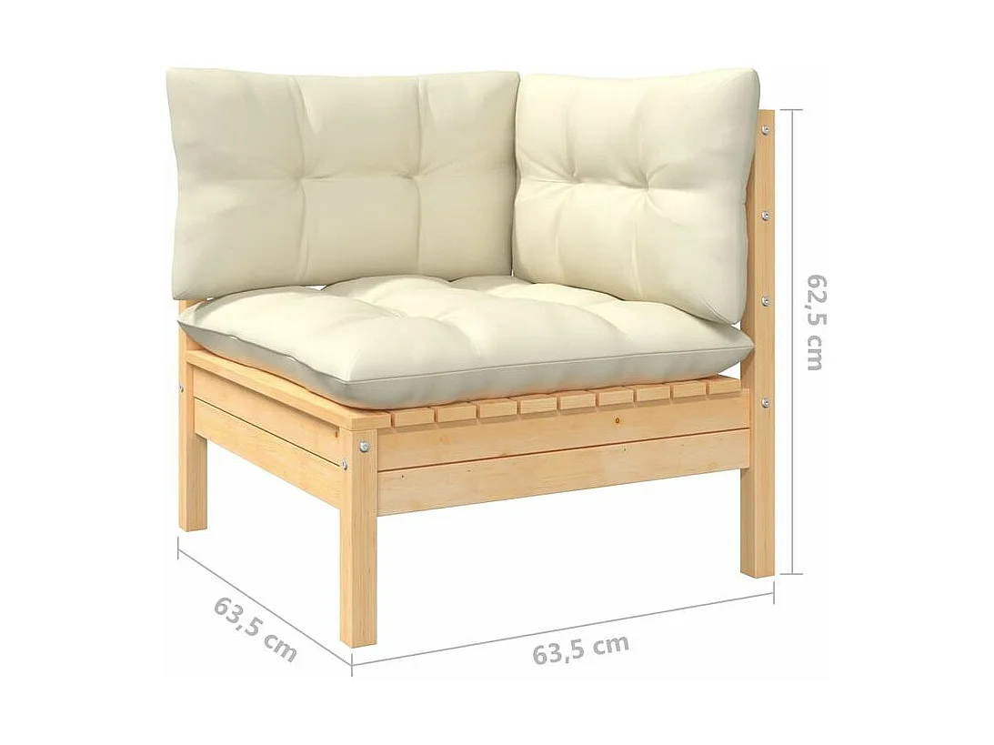 Salon de jardin 8 pcs avec coussins crème Bois de pin solide