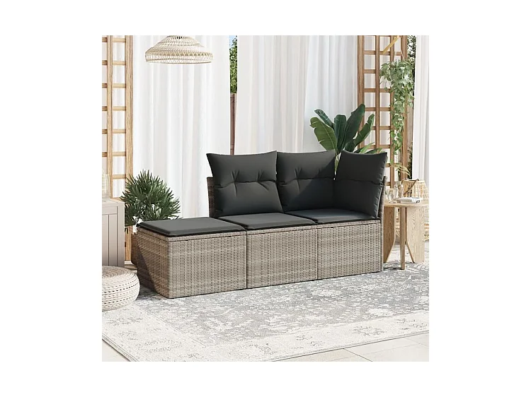 Salon de jardin avec coussins 3 pcs gris clair résine tressée