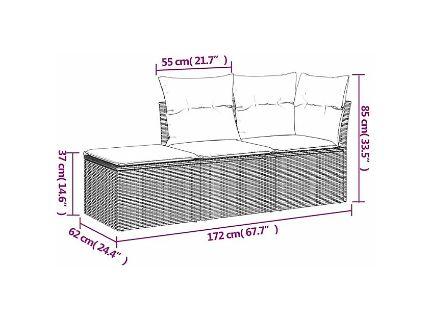 Salon de jardin avec coussins 3 pcs gris clair résine tressée