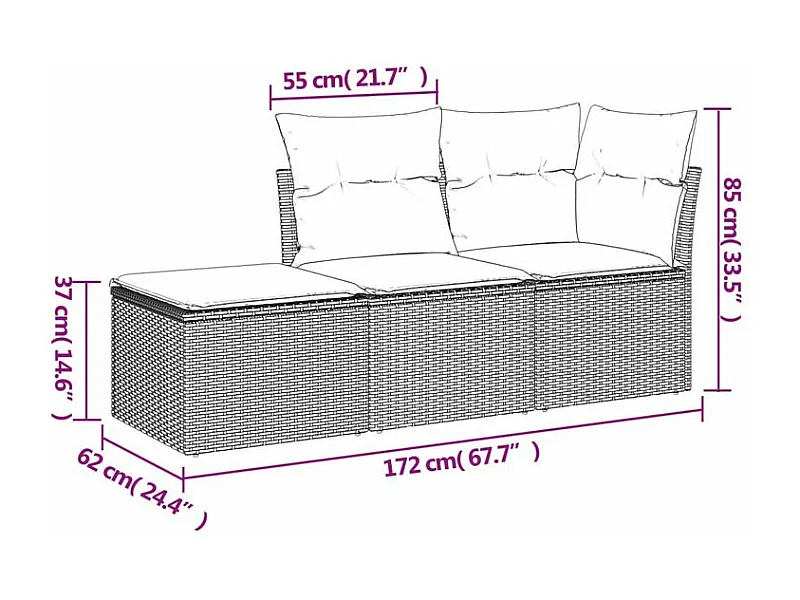 Salon de jardin avec coussins 3 pcs gris clair résine tressée