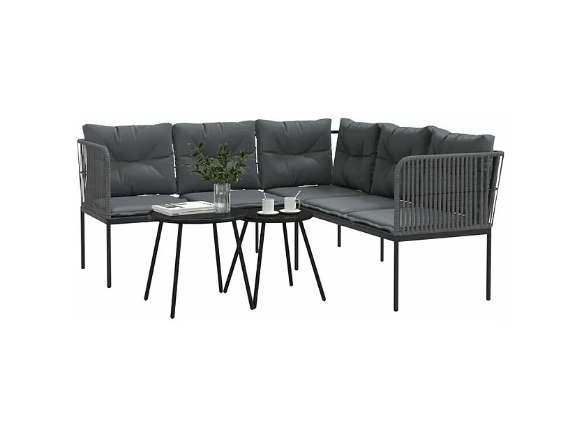 Ensemble de canapés de jardin et coussins noir acier textilène