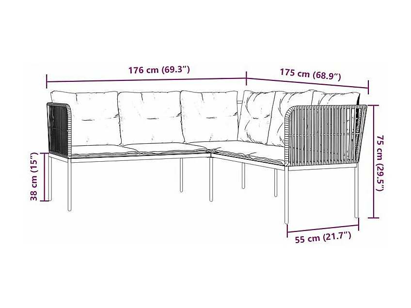 Ensemble de canapés de jardin et coussins noir acier textilène
