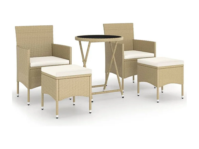 Ensemble de bistro 5 pcs Résine tressée et verre trempé Beige