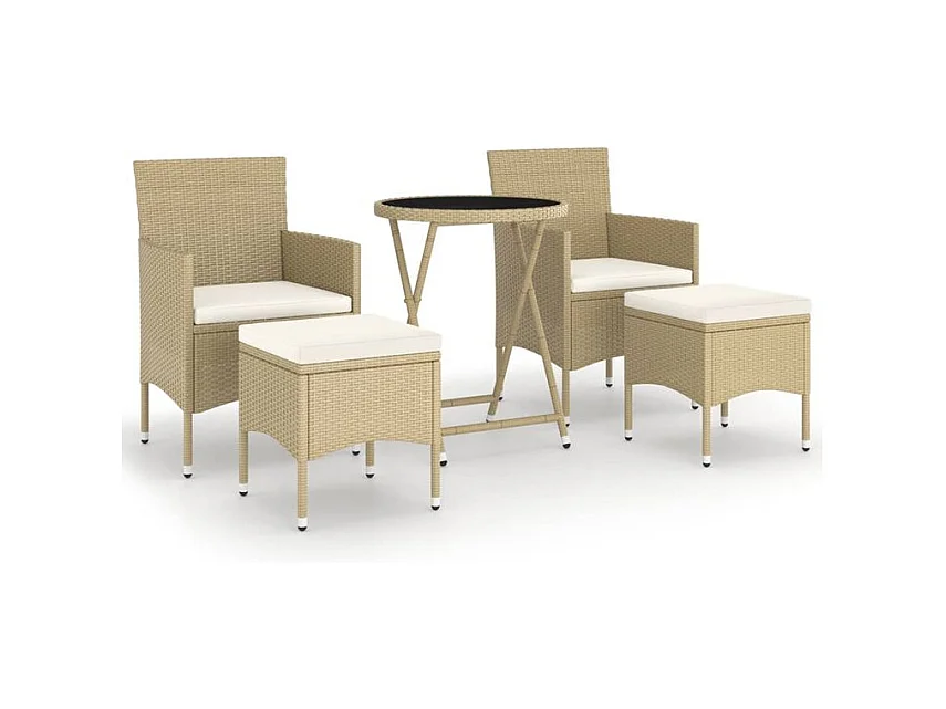 Ensemble de bistro 5 pcs Résine tressée et verre trempé Beige