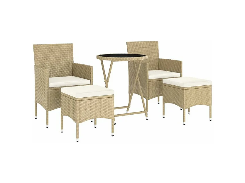 Ensemble de bistro 5 pcs Résine tressée et verre trempé Beige