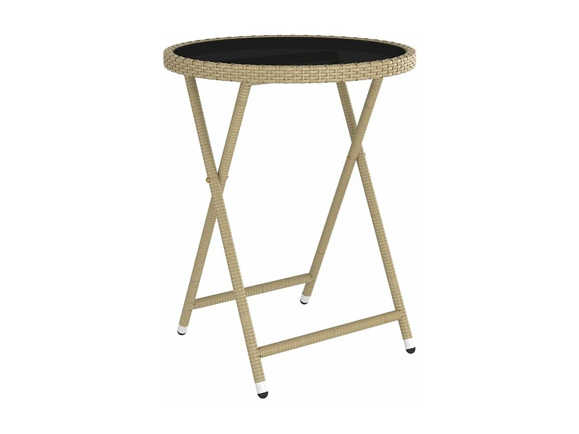 Ensemble de bistro 5 pcs Résine tressée et verre trempé Beige