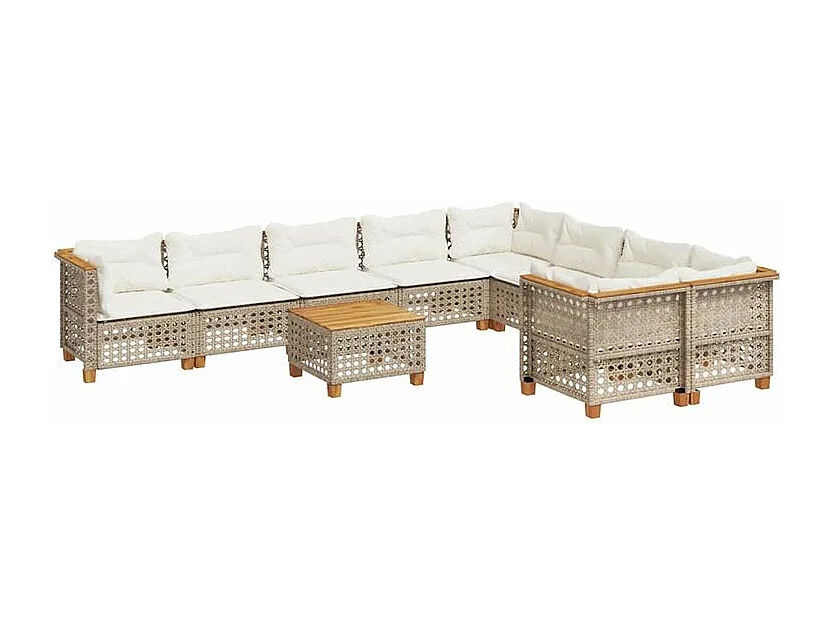 Salon de jardin avec coussins 10 pcs beige résine tressée