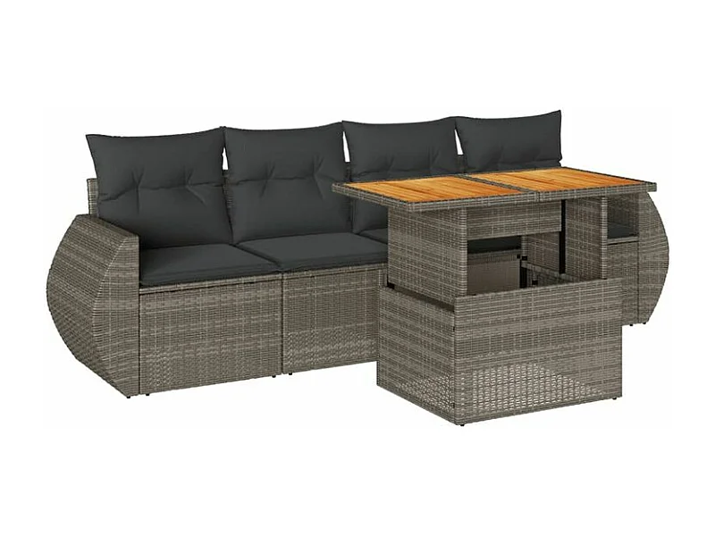 Salon de jardin 5 pcs avec coussins gris résine tressée