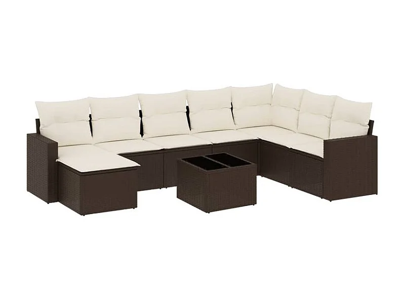 Salon de jardin avec coussins 9 pcs marron résine tressée