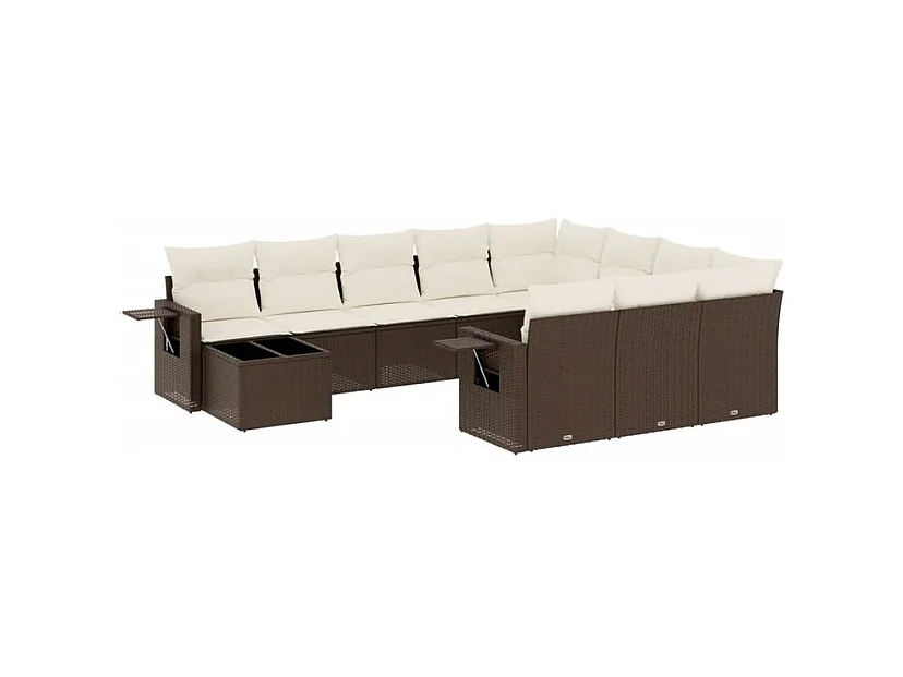Salon de jardin et coussins 11 pcs marron résine tressée
