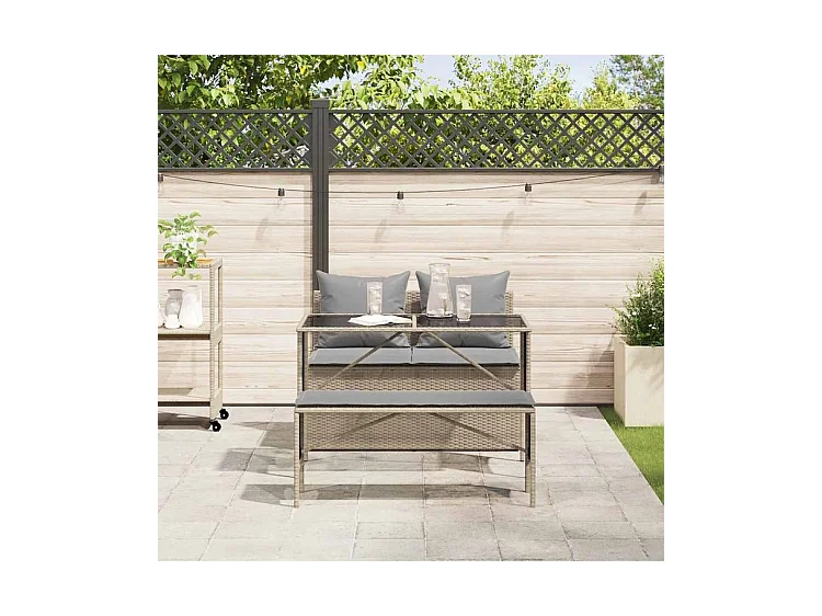 Ensemble à manger de jardin et coussins 3 pcs Beige poly rotin