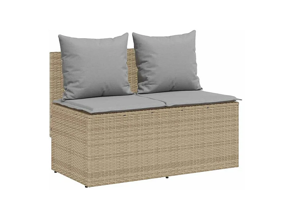 Ensemble à manger de jardin et coussins 3 pcs Beige poly rotin