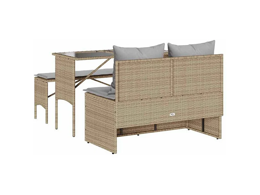 Ensemble à manger de jardin et coussins 3 pcs Beige poly rotin
