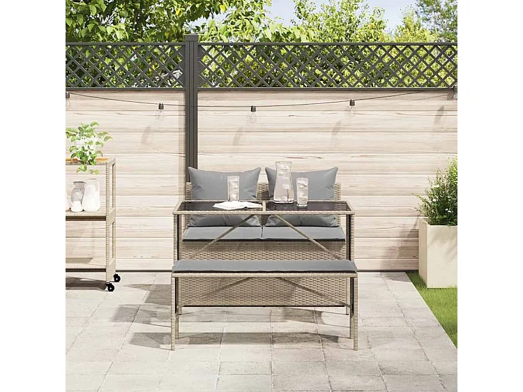 Ensemble à manger de jardin et coussins 3 pcs Beige poly rotin