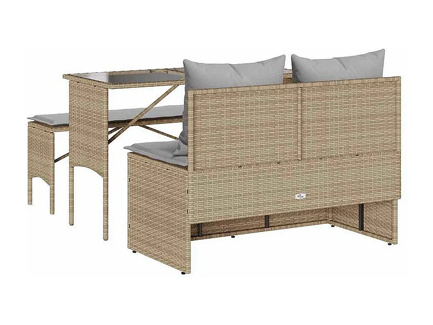 Ensemble à manger de jardin et coussins 3 pcs Beige poly rotin