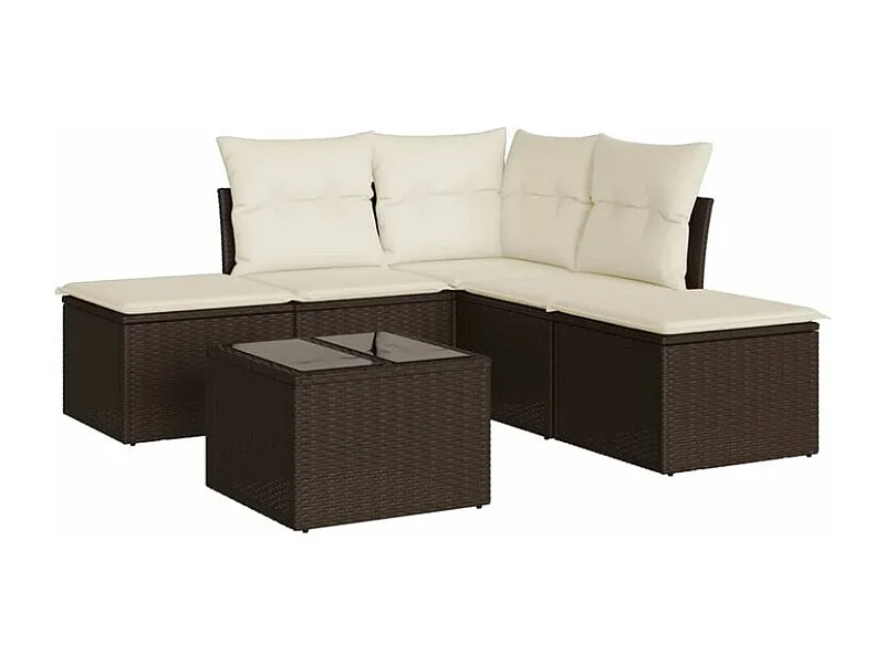 Salon de jardin avec coussins 6 pcs marron résine tressée