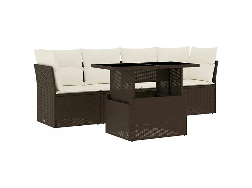 Salon de jardin avec coussins 5 pcs marron résine tressée
