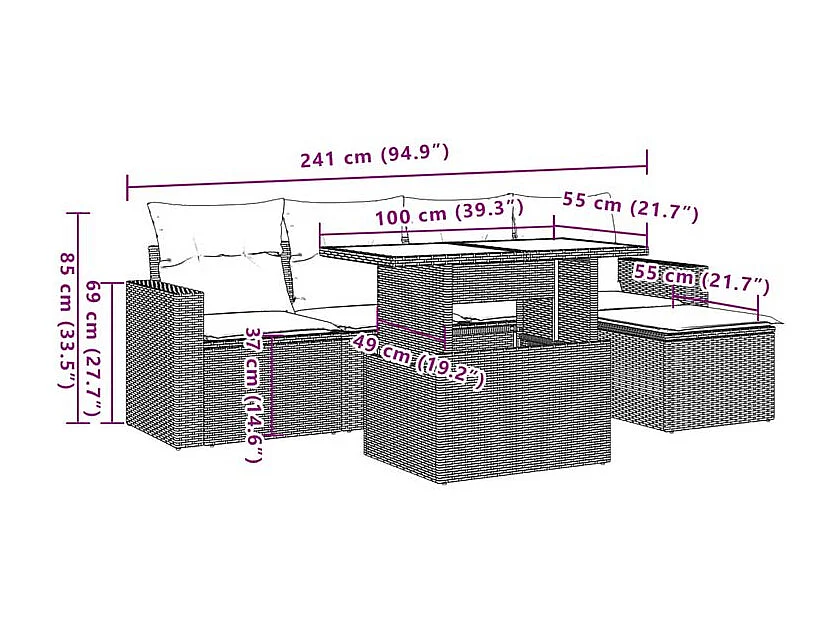 Salon de jardin avec coussins 6 pcs marron résine tressée
