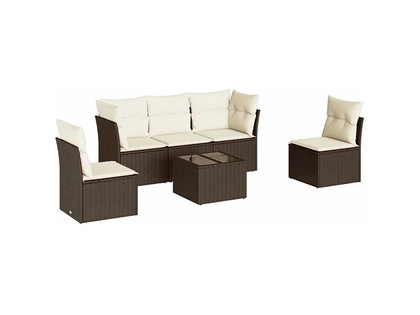 Salon de jardin avec coussins 6 pcs marron résine tressée