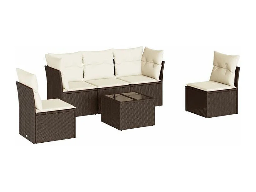 Salon de jardin avec coussins 6 pcs marron résine tressée