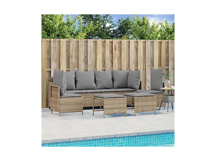 Salon de jardin avec coussins 5 pcs beige résine tressée