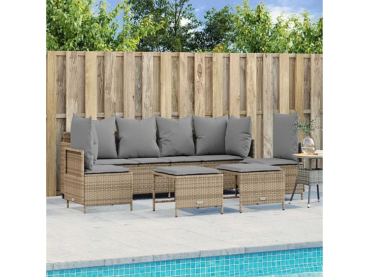 Salon de jardin avec coussins 5 pcs beige résine tressée