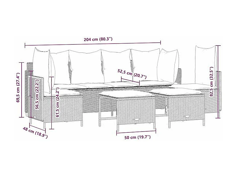 Salon de jardin avec coussins 5 pcs beige résine tressée