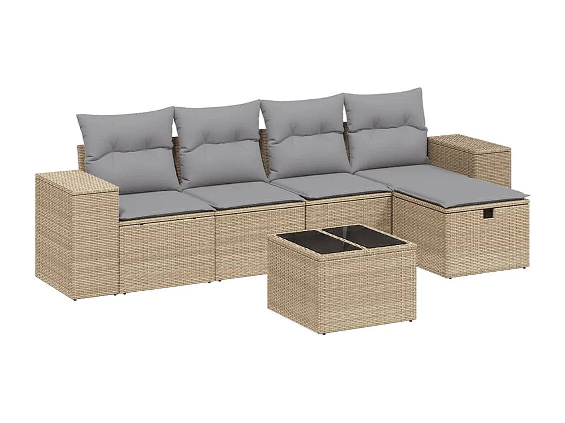 Salon de jardin avec coussins 6pcs mélange beige résine tressée