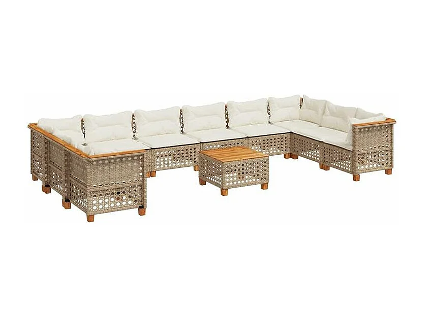 Salon de jardin 11 pcs avec coussins beige résine tressée