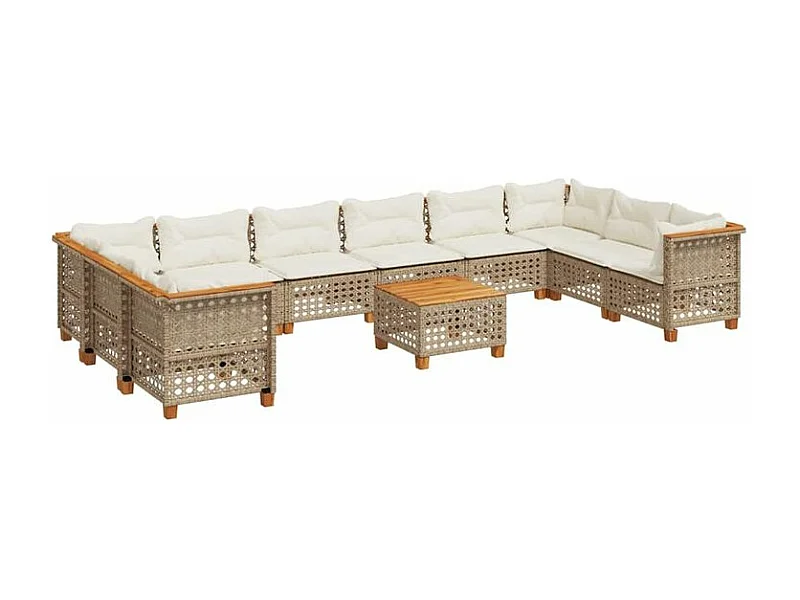 Salon de jardin 11 pcs avec coussins beige résine tressée